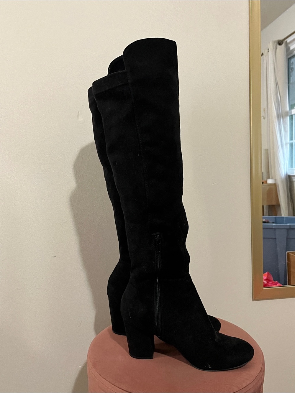 Sole Society Black Over-the-Knee Suede Block Heel Boots